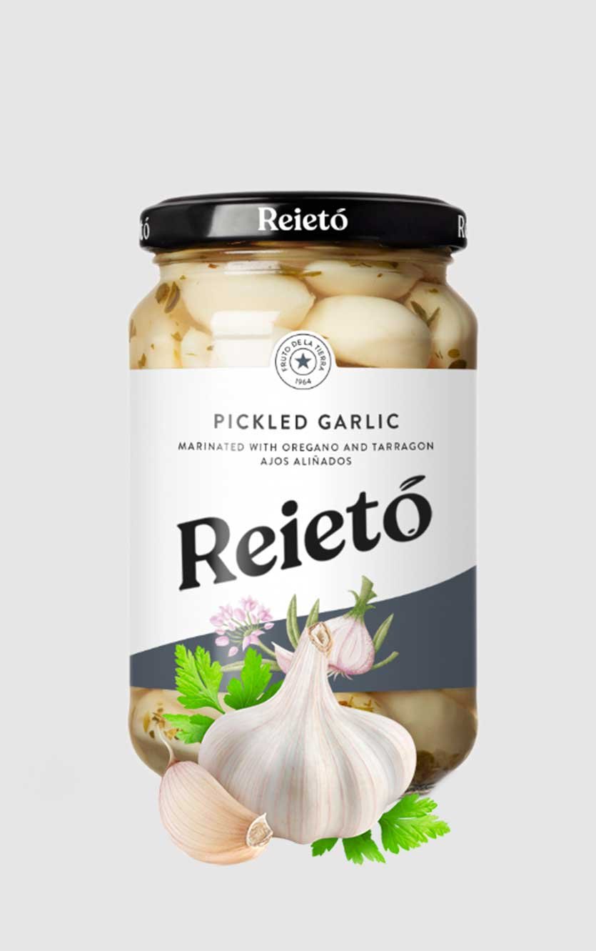 Reietó Syltede Hvidløg  345g  235g Drænet Vægt